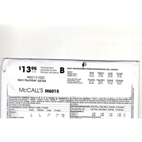 McCall's M6015 Infant Girls S to XL Dresses and Panties Sewing Pattern New - Picture 3 of 3